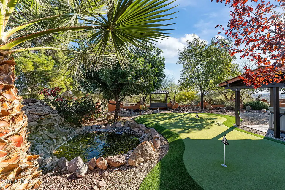 Rock-edged pond beside the putting green